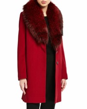 $2600 Fleurette Wool Coat Fox Collar Walker Currant Red Frost Fur Trim Us 4 Nwt