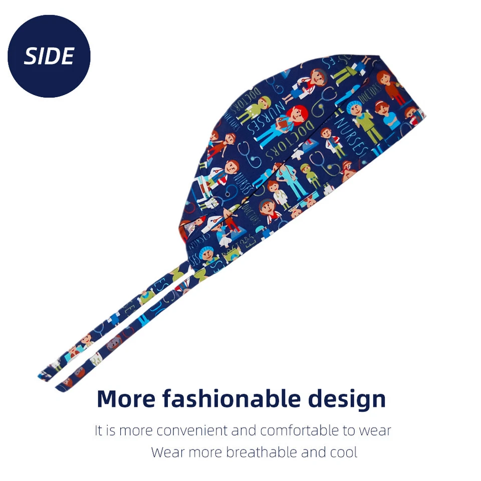 Women's Pink Solid Cap Cotton Nurse Doctor Operating room Scrub Hat Surgical Cap - Image 3 of 4