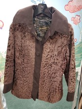 Vintage 1970s Broadtail Persian Lamb Jacket Suede Collar Sz 10-12 Euc