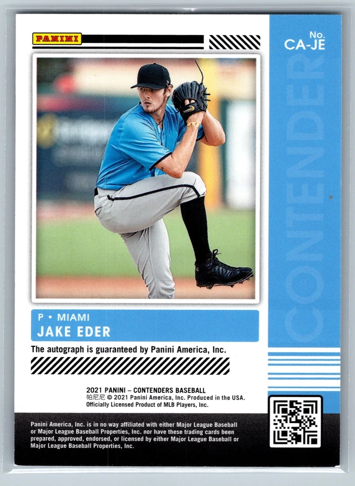 2021 Contenders Jake Eder #CA-JE Auto Miami Marlins - Image 2 of 2