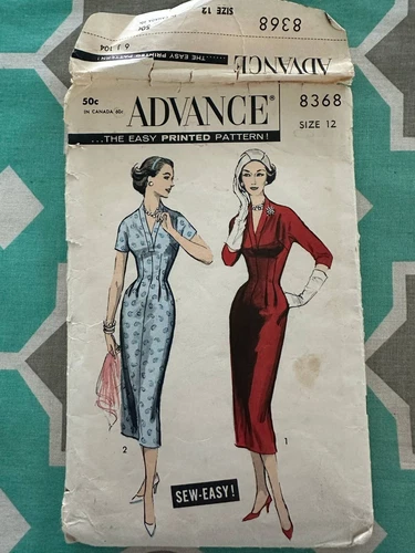 ADVANCE SEW EASY VINTAGE PATTERN 8368 SZ 12 B 32 SLIMMING SHEATH DRESS