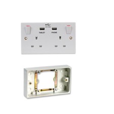 Single To Double Adaptor Wall Plug Socket Converter 1 Gang 2 Way Backbox USB