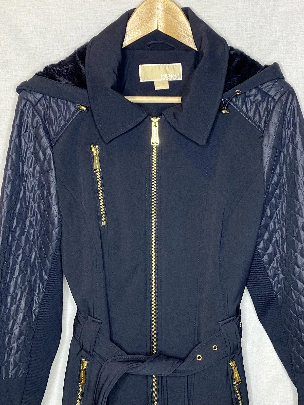 Michael Kors Jacket Blue Women Large Hooded Full Zip Lined MK Rain Coat
Opens in a new window or tab