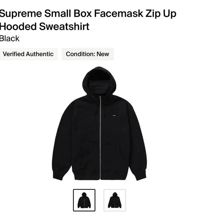 Supreme Small Box Facemask Zip Up Sweat shirt à capuche NOIR FW20 TAILLE XL