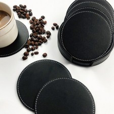 1x PU Leather Cup Mat Round Square Coaster Heat Insulation Pad Modern Home Decor