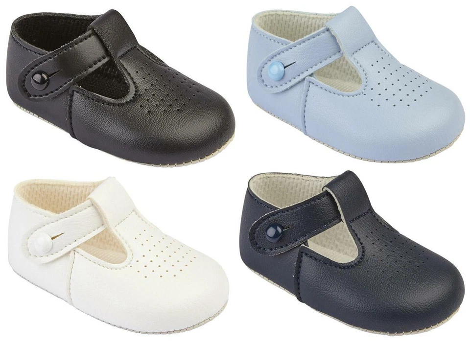 New Baby & Toddler Matt T-bar Soft Sole Christening Pram Shoes 'Baypods 625'