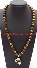 Genuine Natural 8/10/12mm Yellow Tiger's Eye Gems Round Beads Pendant Necklace