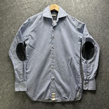 Artu Napoli Dress Shirt Mens 15.5 39 Blue Stripe Long Sleeve Elbow Patch Cotton