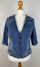 BONITA Damen Gr. 42 Stretch Jeansblazer Blumen bestickt Jacke blau Denim 002