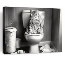 Funny Cat Toilet Canvas Print Wall Art Home Decor Bathroom Poster Artwork
