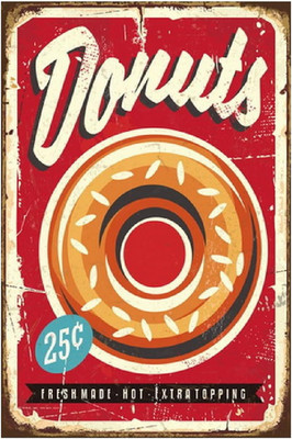 Retro Tin Sign Metal Poster Vintage Wall Decor, Donuts Freshmade Hot Extratoppin