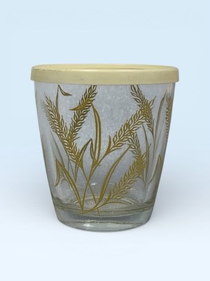 Gold Wheat Sour Cream Glass Vintage 60's Style 1/2 Pint w Lid