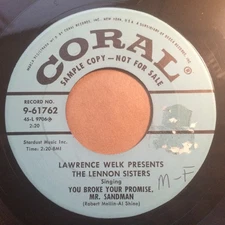 Lennon Sisters - You Broke Your Promise Mr. Sandman - Used V - Promo - Y8100z