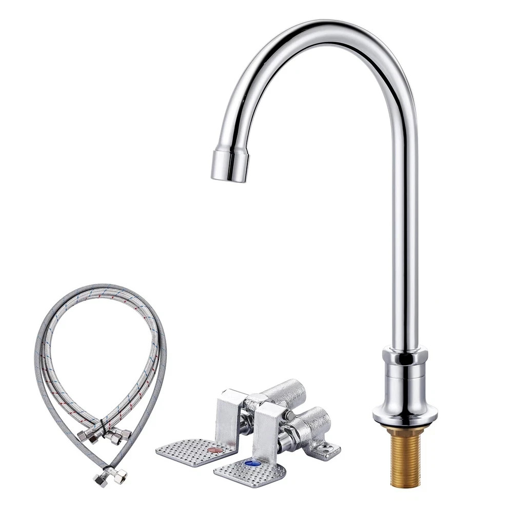 Dual Foot Pedal Valve Control Sink Faucet [Hands-Free], Copper Foot Control W...