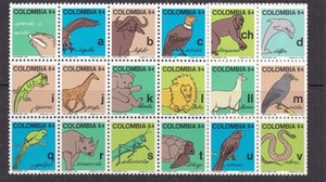 COLOMBIA  ^^^^1980   RARER   MNH  BLOCK OF  30  (  Wildlife) m @rum775colomb