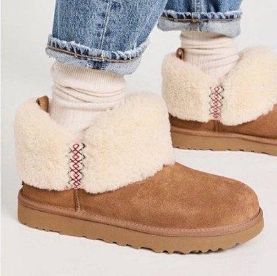 UGG Ultra Mini Braid Genuine Shearling Booties Sz 8 Cozy Chic Boho Clean Girl