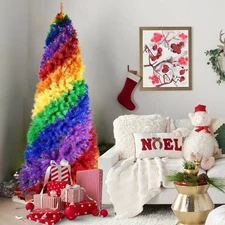 6FT 7.5FT Artificial Colorful Rainbow Christmas Tree, Hinged Xmas Tree With PVC 