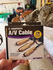 NOS Arista Deluxe Stereo A/V 6' Cable 24k GOLD PLATED RCA Plugs  Leads Each End