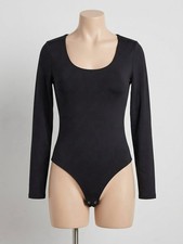 Express Body Contour Scoop Neck Long Sleeve Bodysuit - Black