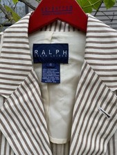 Vintage R A L P H Ralph Lauren Blazer Jacket Striped 10 Linen Rayon Neutral 90s