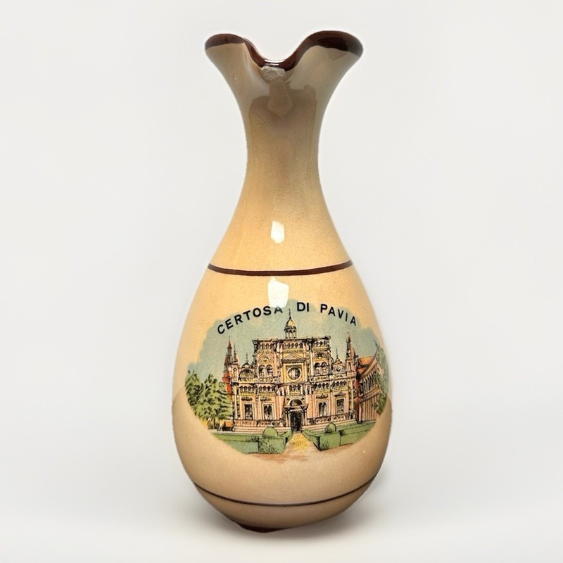 Vintage Certosa Di Pavia Italy Ceramic Pitcher Vase Souvenir Holy Water
