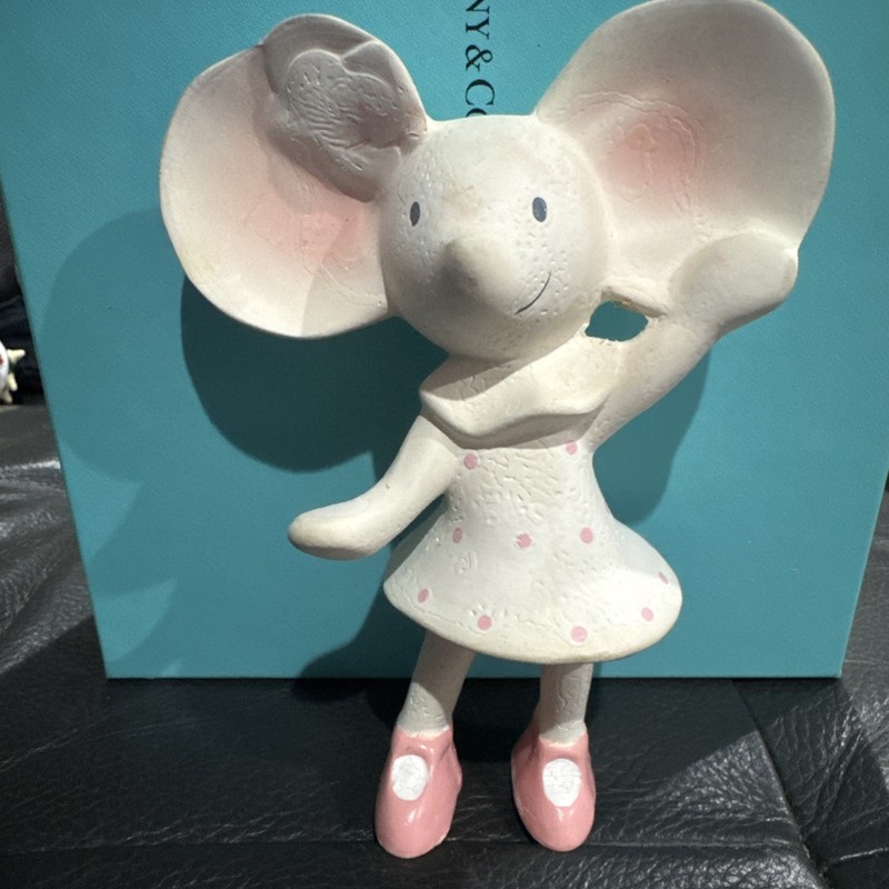 Meiya the Mouse Figure White and Pink Soft Rubber Teether Squeaker Baby Toys