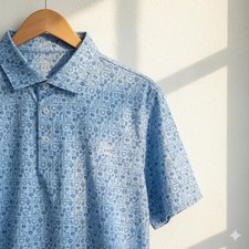 RHOBACK Pauly Mont Clear Blue Performance Polo Baseball Print Sweat Wicking