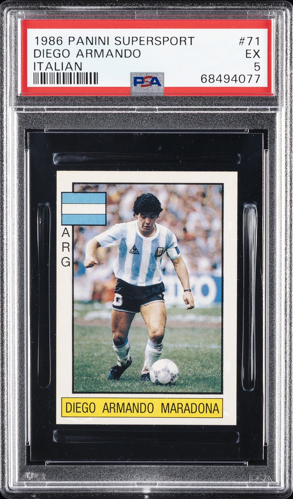 1986 PANINI SUPERSPORT ITALIAN #71 DIEGO ARMANDO MARADONA PSA 5 view 1