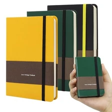  Leather Hardcover Notebook- 3Pack 192 Pages Thick 100GSM A7 Yellow+green+blck