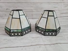 2 Vintage Tiffany Style Stained Glass Bell Lamp Shade Lot