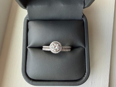 RITANI Platinum Micropave Halo Engagement Ring & Eternity Band Set~Size 6.5/7