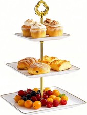 3-Tier Cake Stand Cupcake Holder Tiered Serving Tray Dessert Display White 34cm