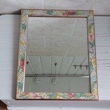 Vintage Floral Wall Mirror Wooden Frame Vertical 33x41cm 90s Cottage Farmhouse
