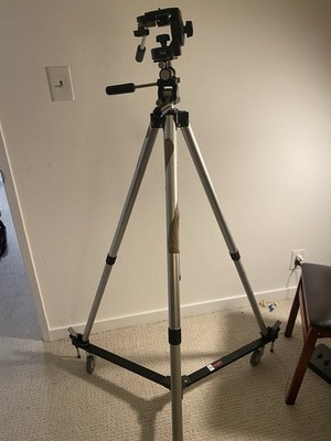 Bogen Manfrotto Tripod System w/ 3127 Dolly & 3130 Fluid Head   Made in Italy