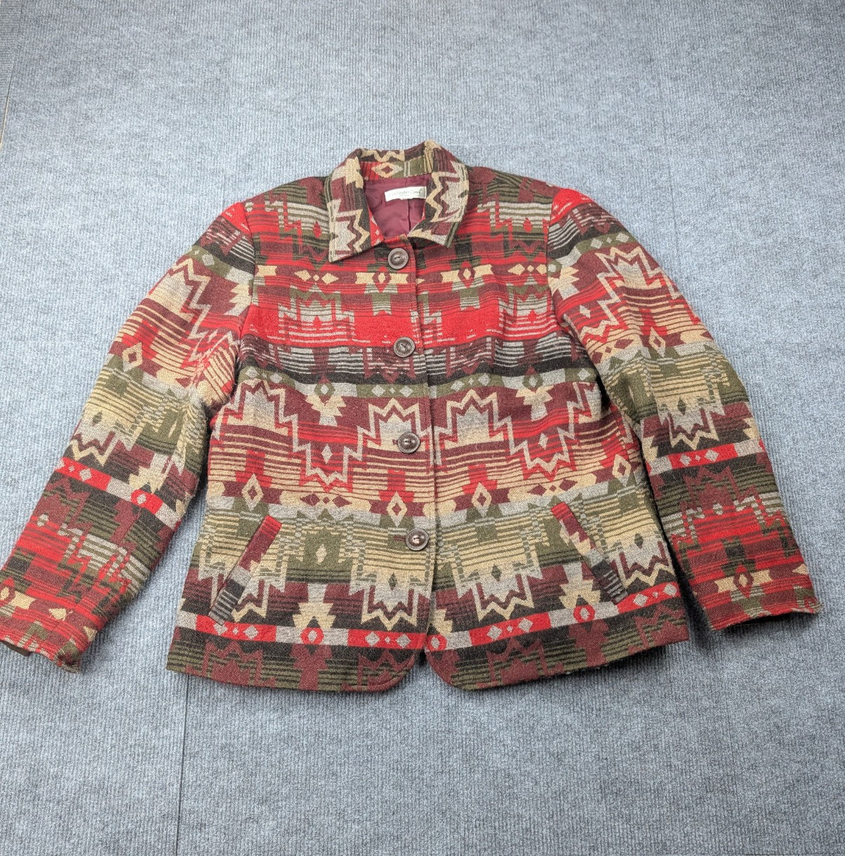 Coldwater Creek Wool Coat Womens Medium Red Aztec Southwestern Vintage Blazer