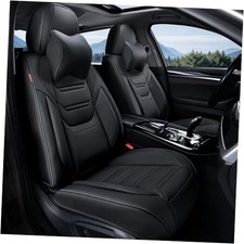 Black Car Seat Covers Breathable Leather Automotive Front Pair Elegant Black