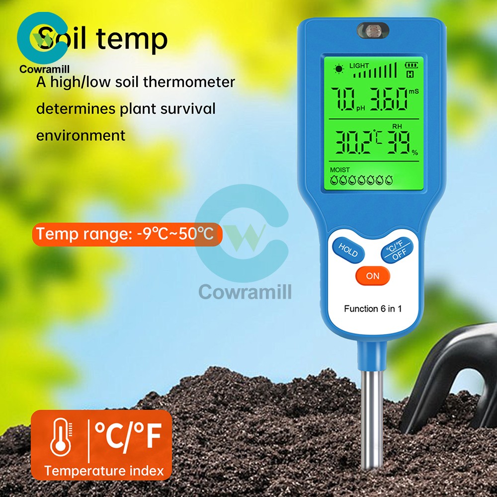 6 IN 1 Digital PH Tester LCD Soil Moisture Fertility Sunlight Temperature Tester