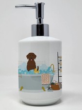 Chocolate Labrador in Bathtub Ceramic Soap Dispenser Hand Soap Dispenser Pump