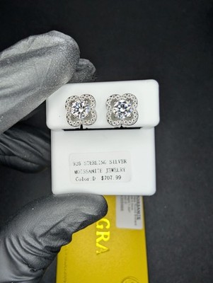 Massive 925 Sterling Silber GRA zertifizierter Moissanit mit Blume Heiligenschein Ohrstecker