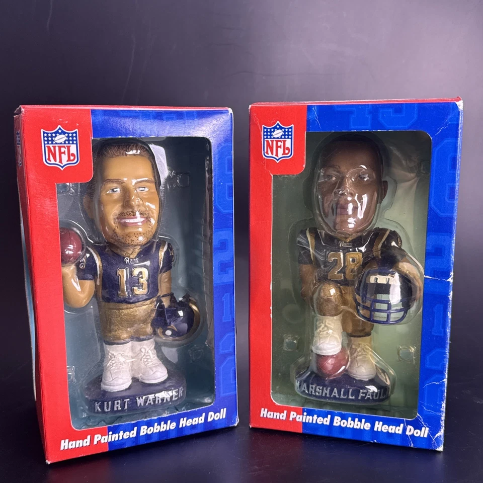 Lote (2) Cabezas Bobble Rams Kurt Warner & Marshall Faulk "Greatest Show On Turf" Foto 3 de 4