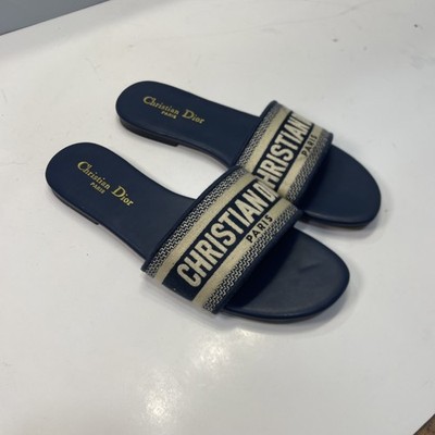 Christian Dior Paris DWAY Slides Women's Blue Beige Logo Sandals EU 41 US 10