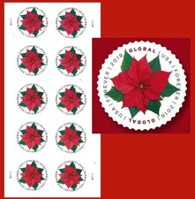 10 NEW GLOBAL  Forever* POINSETTIA stamps❤️❤️❤️