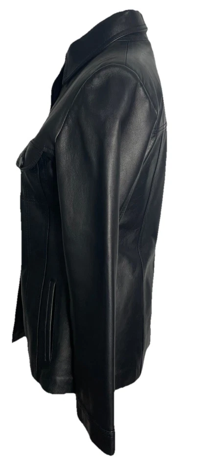 复古 B.B 独家皮革黑色纽扣前夹克小号 — 第 2/4 张图片