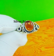 Amber Gemstone 925 Sterling Silver Handmade Jewelry Ring Size 5 to 13