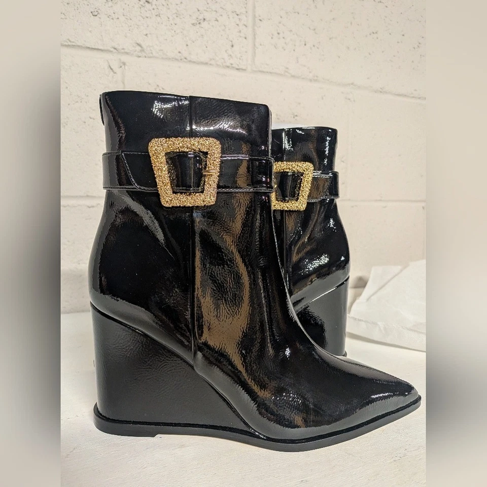 Botas al tobillo Sam Edelman Weslie negras charol punta cuña talla 7,5 nuevas sin etiquetas Foto 3 de 4