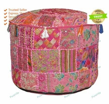 Bohemian Indian Decorative Floral Pouf Cover Ottoman Pouffe Foot Stool Art