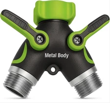 Heavy Duty 2-Way Hose Splitter Metal Faucet Adapter for Garden & Yard