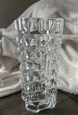 Vtg Luminarc Lead Crystal Heavy Glass MCM Geometric Art Deco Lg Vase France