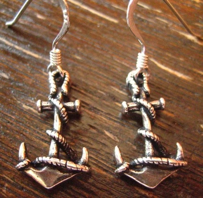 925 Silber Anker Ohrringe maritime Hänger Anchor Sailor Earrings nautical NEU B - Bild 1 von 4