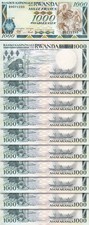 Rwanda 1000 Francs 1988, UNC, 10 Pcs LOT, P-21